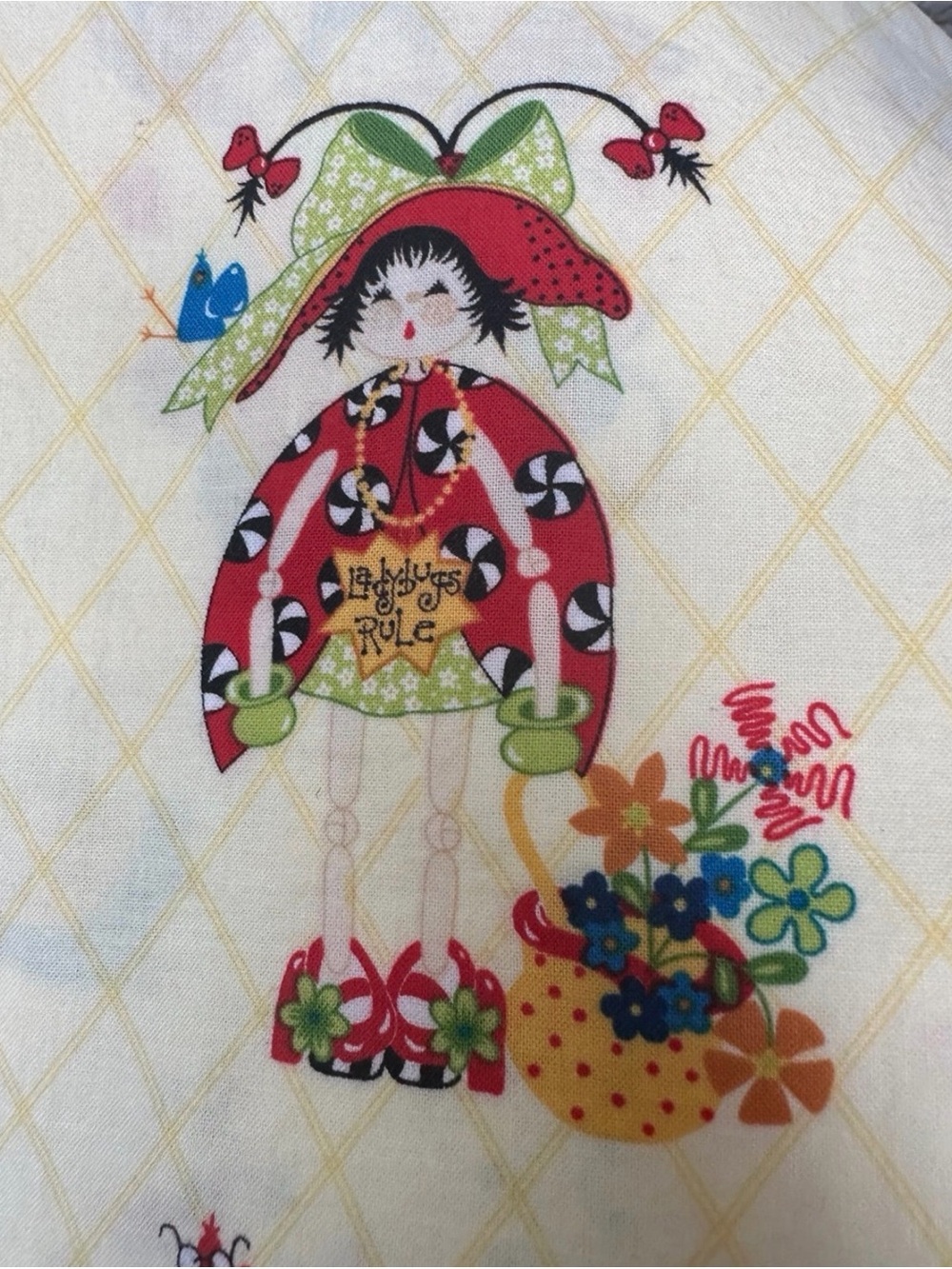 Whimsical Ladybug Doll Print Decorative Fflannel Fabric